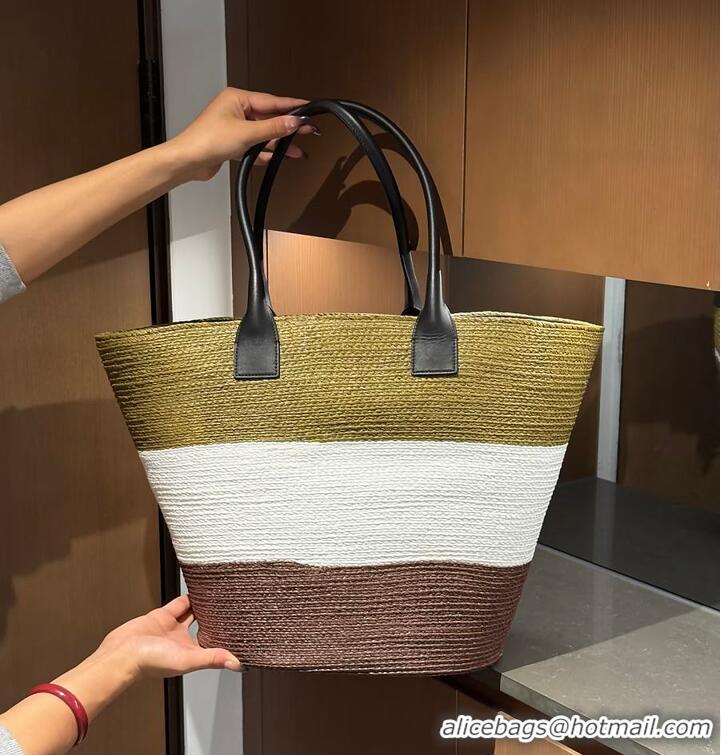 Most Popular Chanel Coco Beach Maxi Shopping Bag Braided raffia & calfskin A66942 Khaki/White/Brown 2026