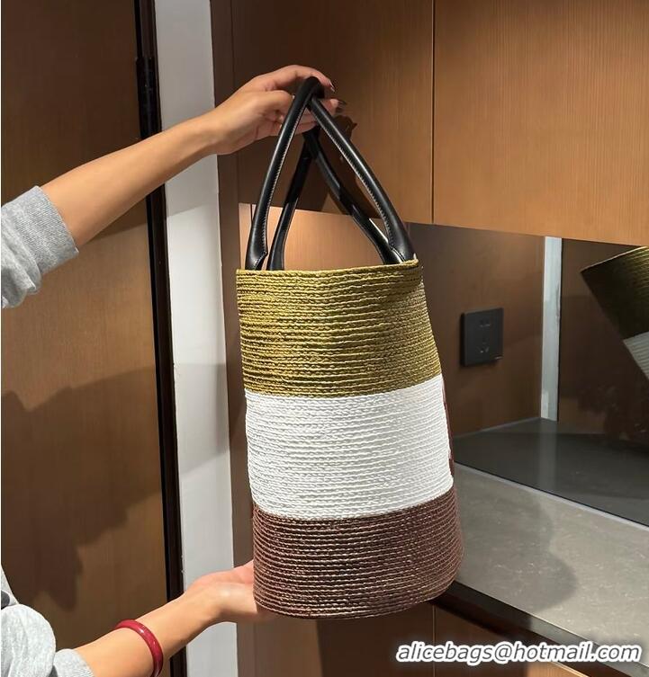 Most Popular Chanel Coco Beach Maxi Shopping Bag Braided raffia & calfskin A66942 Khaki/White/Brown 2026