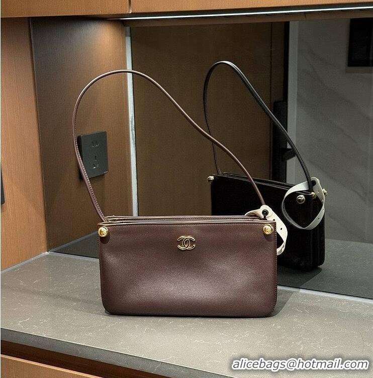 Luxury Cheap Chanel 26SS Mini Hobo Bag Smooth Calfskin & Gold-Tone Metal A66943 Brown
