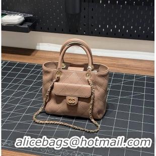 Shop Inexpensive Chanel Small Tote Grained Calfskin & Gold-Tone Metal A66944 Brown