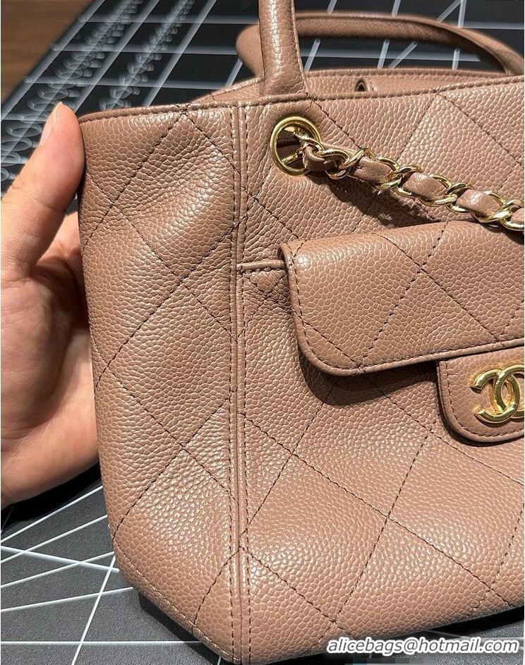 Shop Inexpensive Chanel Small Tote Grained Calfskin & Gold-Tone Metal A66944 Brown