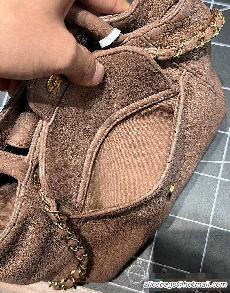 Shop Inexpensive Chanel Small Tote Grained Calfskin & Gold-Tone Metal A66944 Brown