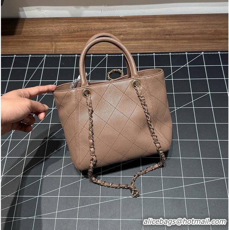 Shop Inexpensive Chanel Small Tote Grained Calfskin & Gold-Tone Metal A66944 Brown