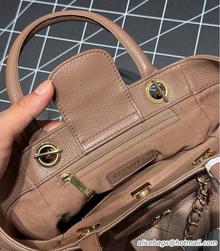 Shop Inexpensive Chanel Small Tote Grained Calfskin & Gold-Tone Metal A66944 Brown