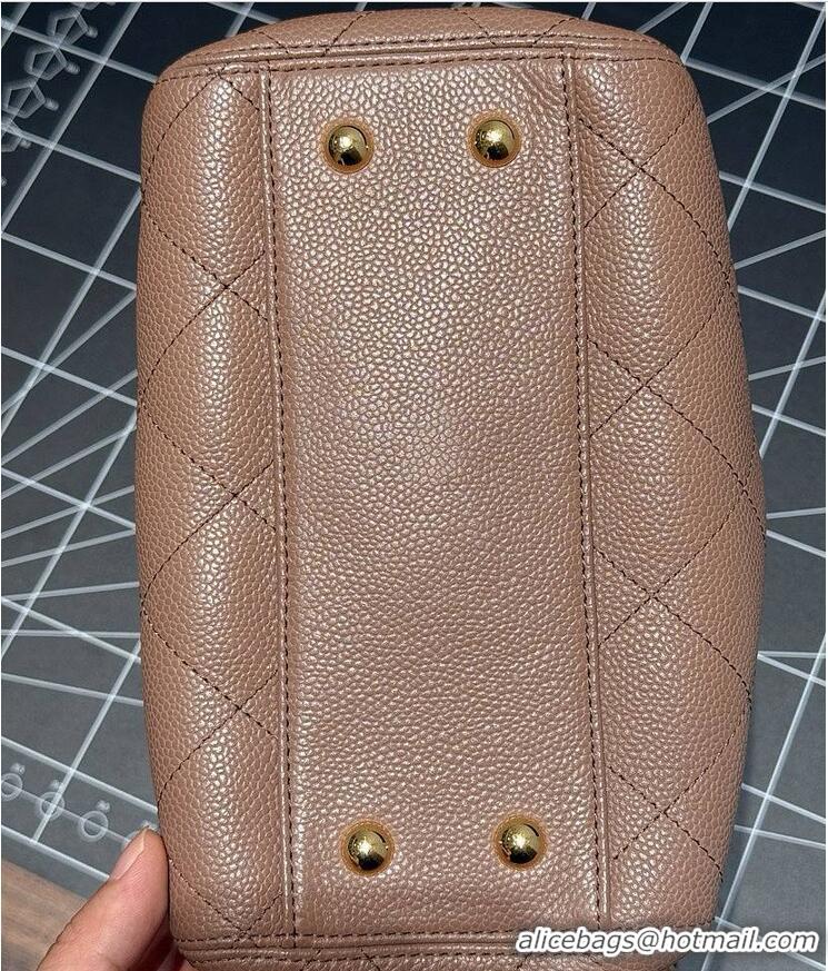 Shop Inexpensive Chanel Small Tote Grained Calfskin & Gold-Tone Metal A66944 Brown
