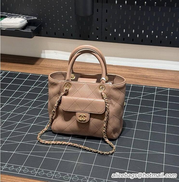Shop Inexpensive Chanel Small Tote Grained Calfskin & Gold-Tone Metal A66944 Brown