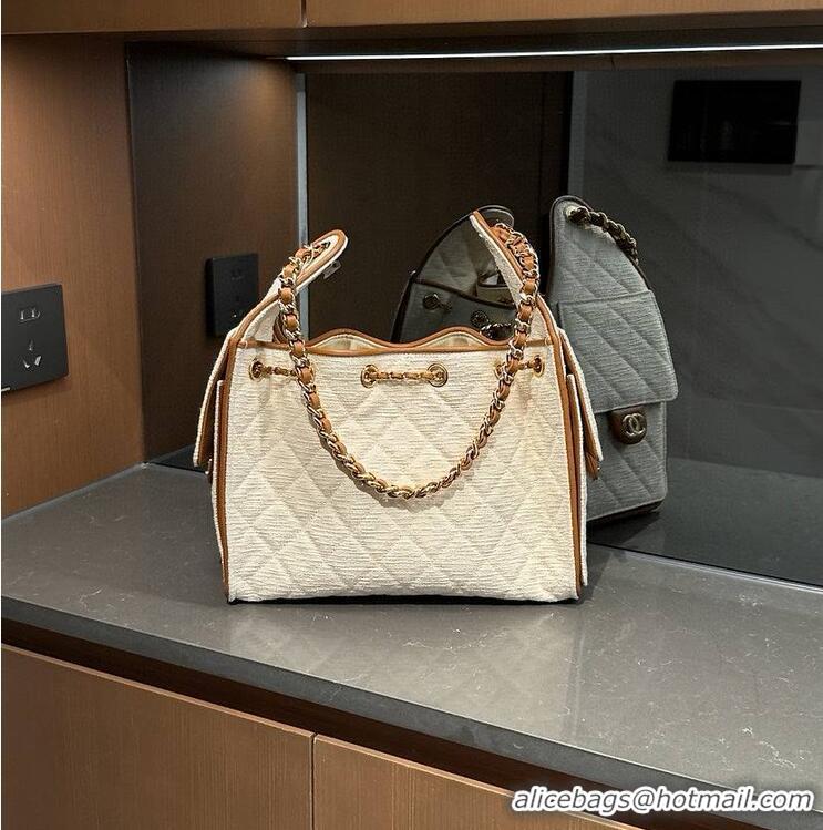 Best Price Chanel 25 Small Handbag Canvas With Calfskin & Gold-Tone Metal AS5634 Ecru/Camel
