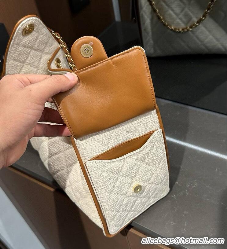 Best Price Chanel 25 Small Handbag Canvas With Calfskin & Gold-Tone Metal AS5634 Ecru/Camel