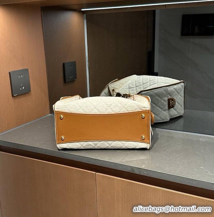 Best Price Chanel 25 Small Handbag Canvas With Calfskin & Gold-Tone Metal AS5634 Ecru/Camel