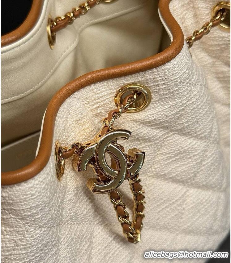 Best Price Chanel 25 Small Handbag Canvas With Calfskin & Gold-Tone Metal AS5634 Ecru/Camel