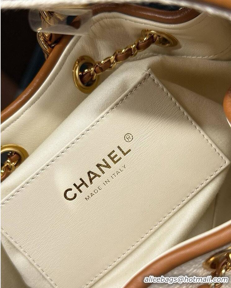 Best Price Chanel 25 Small Handbag Canvas With Calfskin & Gold-Tone Metal AS5634 Ecru/Camel
