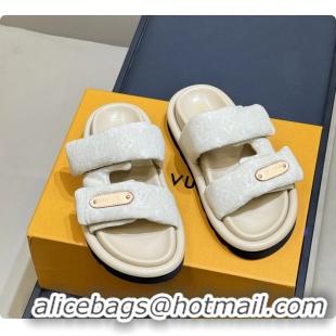 Luxurious Louis Vuitton Pool Pillow Comfort Mule Slides Sandals Denim Beige Monogram Fabric 6062003