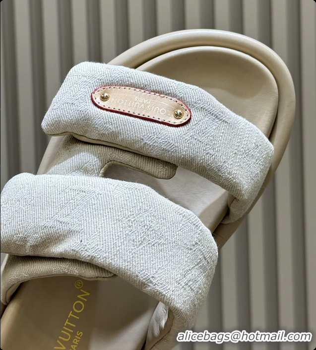 Luxurious Louis Vuitton Pool Pillow Comfort Mule Slides Sandals Denim Beige Monogram Fabric 6062003