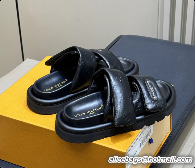 Popular Style Louis Vuitton Pool Pillow Comfort Mule Slides Sandals Black Monogram Leather 6062003