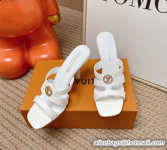 Good Quality Louis Vuitton LV Isola Mule Heeled Slides Sandals White Calf Leather 6062102