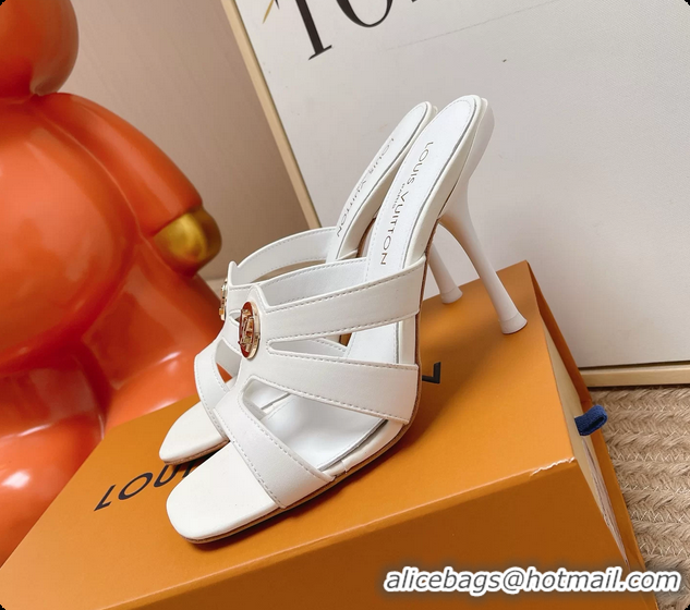 Good Quality Louis Vuitton LV Isola Mule Heeled Slides Sandals White Calf Leather 6062102
