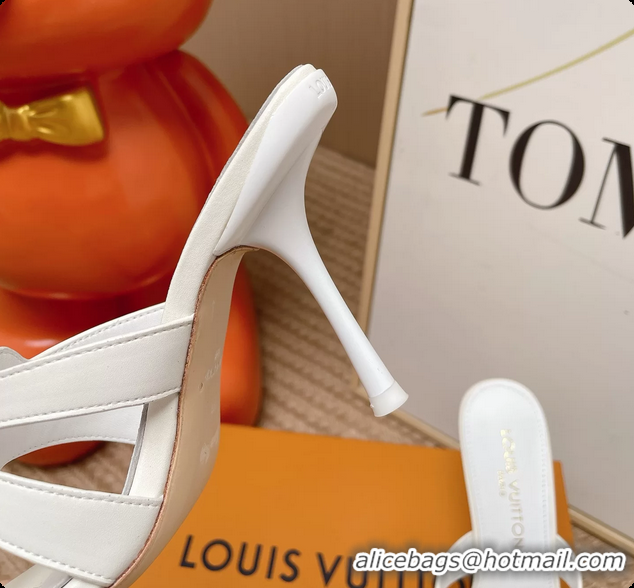 Good Quality Louis Vuitton LV Isola Mule Heeled Slides Sandals White Calf Leather 6062102
