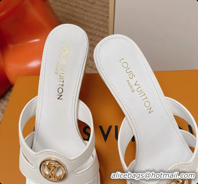 Good Quality Louis Vuitton LV Isola Mule Heeled Slides Sandals White Calf Leather 6062102