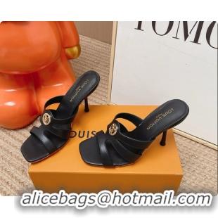 Purchase Louis Vuitton LV Isola Mule Heeled Slides Sandals Black Calf Leather 6062102