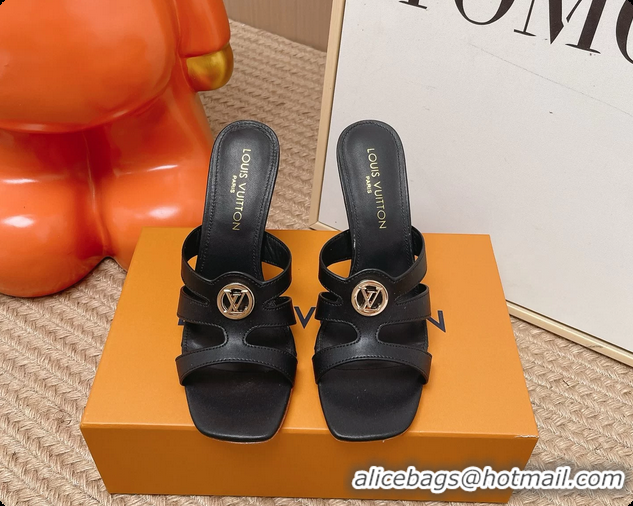 Purchase Louis Vuitton LV Isola Mule Heeled Slides Sandals Black Calf Leather 6062102