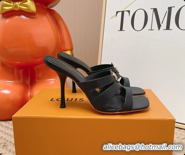 Purchase Louis Vuitton LV Isola Mule Heeled Slides Sandals Black Calf Leather 6062102