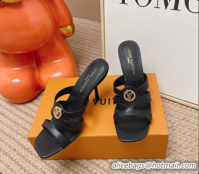 Purchase Louis Vuitton LV Isola Mule Heeled Slides Sandals Black Calf Leather 6062102