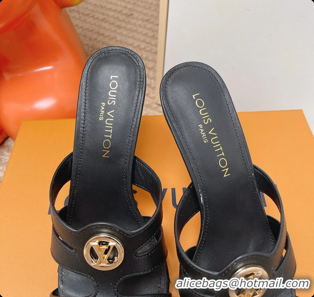 Purchase Louis Vuitton LV Isola Mule Heeled Slides Sandals Black Calf Leather 6062102