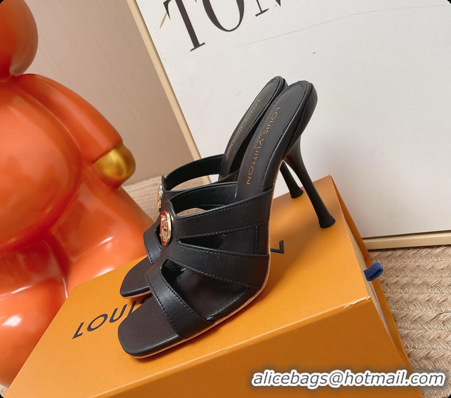 Purchase Louis Vuitton LV Isola Mule Heeled Slides Sandals Black Calf Leather 6062102