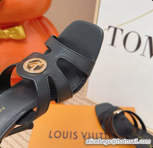 Purchase Louis Vuitton LV Isola Mule Heeled Slides Sandals Black Calf Leather 6062102