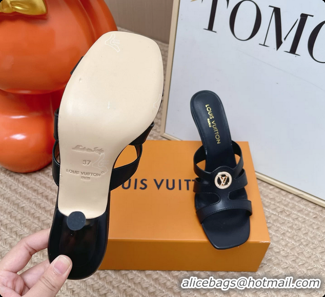 Purchase Louis Vuitton LV Isola Mule Heeled Slides Sandals Black Calf Leather 6062102