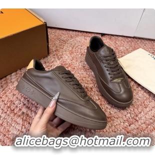 Best Grade Louis Vuitton LV Flash Sneakers Dark Brown Plain Calf Leather 6062103