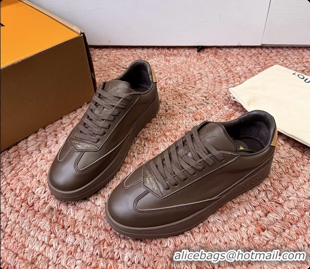 Best Grade Louis Vuitton LV Flash Sneakers Dark Brown Plain Calf Leather 6062103