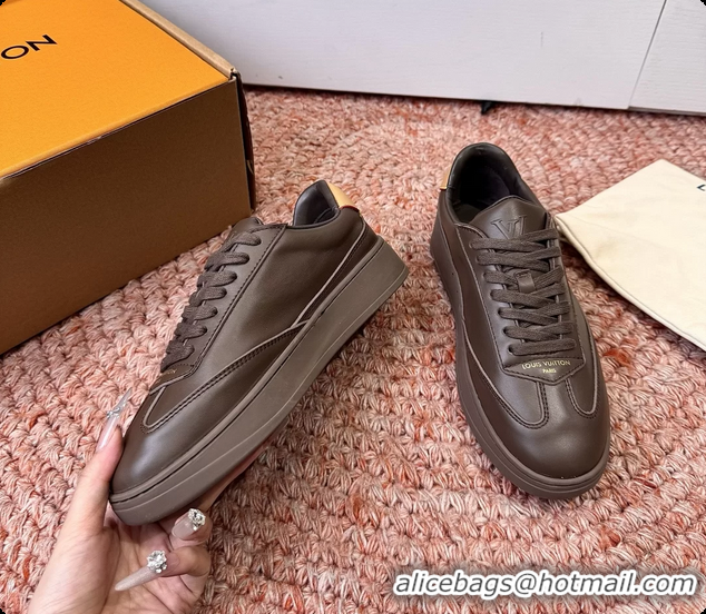 Best Grade Louis Vuitton LV Flash Sneakers Dark Brown Plain Calf Leather 6062103