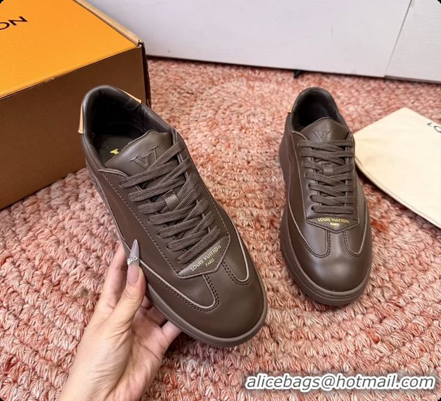 Best Grade Louis Vuitton LV Flash Sneakers Dark Brown Plain Calf Leather 6062103