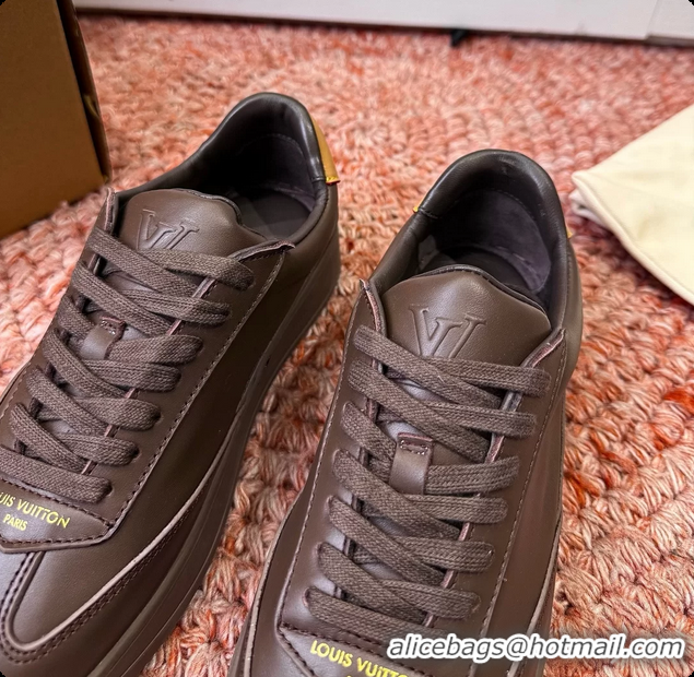 Best Grade Louis Vuitton LV Flash Sneakers Dark Brown Plain Calf Leather 6062103