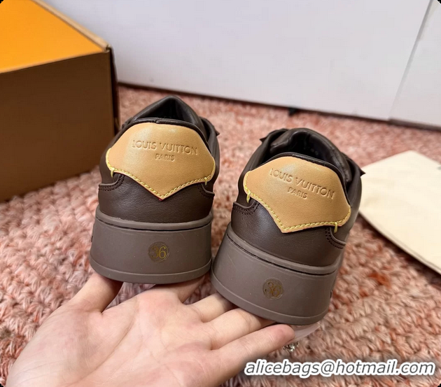 Best Grade Louis Vuitton LV Flash Sneakers Dark Brown Plain Calf Leather 6062103