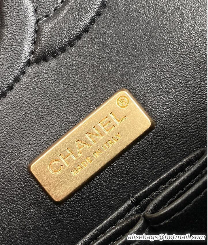 Top Grade Chanel Classic 11.12 handbag Embroidered satin/sequins/glass pearls & ruthenium-finish metal AS6288 black/yell