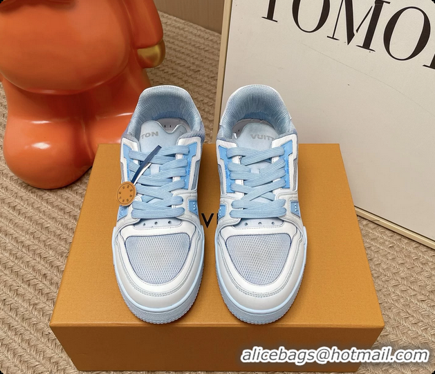 Top Grade Louis Vuitton LV Trainer Sneakers White Light Blue 6062104