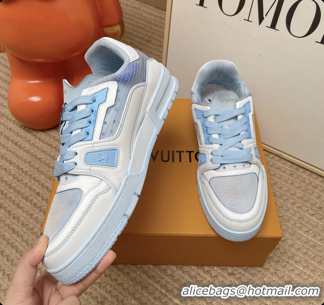 Top Grade Louis Vuitton LV Trainer Sneakers White Light Blue 6062104