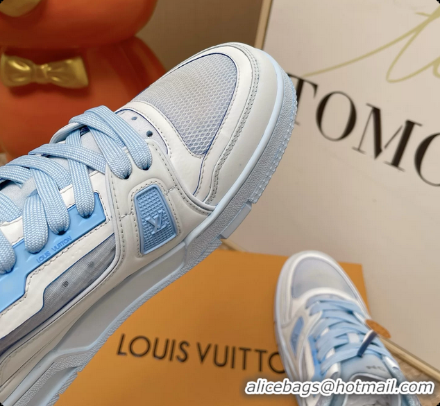Top Grade Louis Vuitton LV Trainer Sneakers White Light Blue 6062104