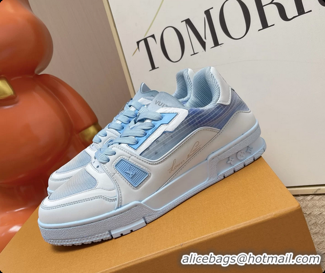 Top Grade Louis Vuitton LV Trainer Sneakers White Light Blue 6062104