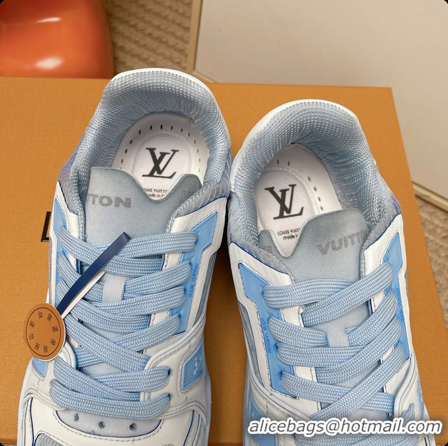 Top Grade Louis Vuitton LV Trainer Sneakers White Light Blue 6062104