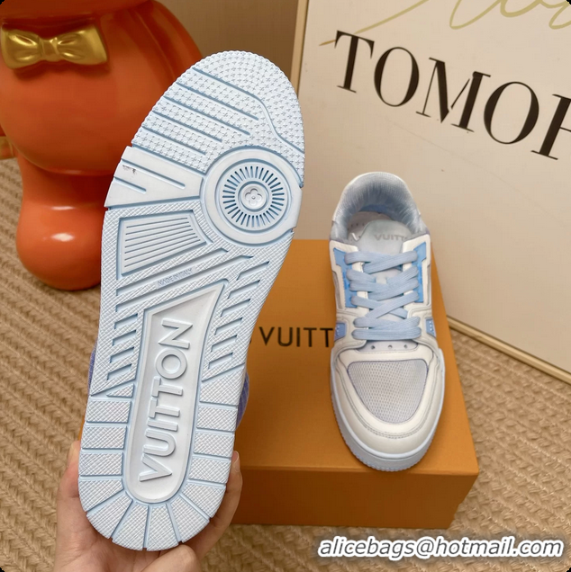 Top Grade Louis Vuitton LV Trainer Sneakers White Light Blue 6062104