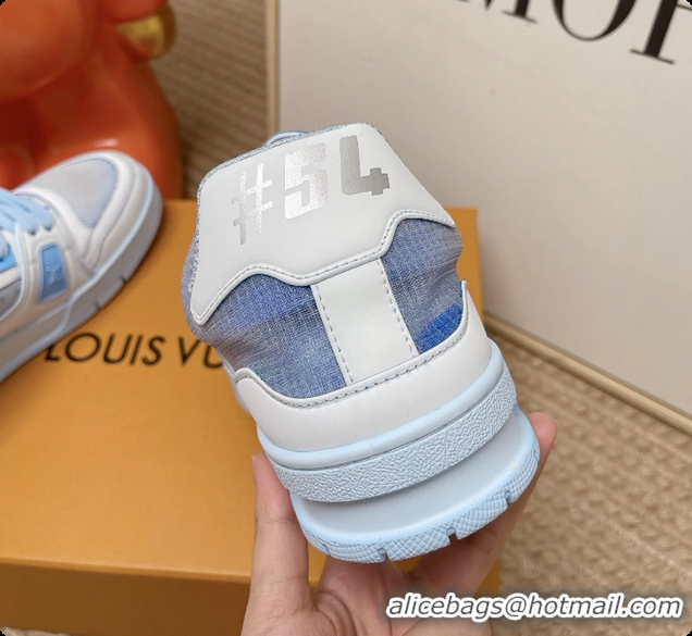 Top Grade Louis Vuitton LV Trainer Sneakers White Light Blue 6062104