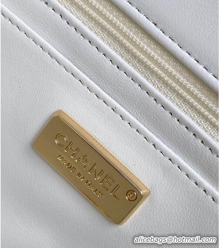Discount Chanel Mini Classic Handbag Embroidered Satin/Sequins/Glass Beads/Strass & Gold-Tone Metal AS6289 White/Pink/Pu