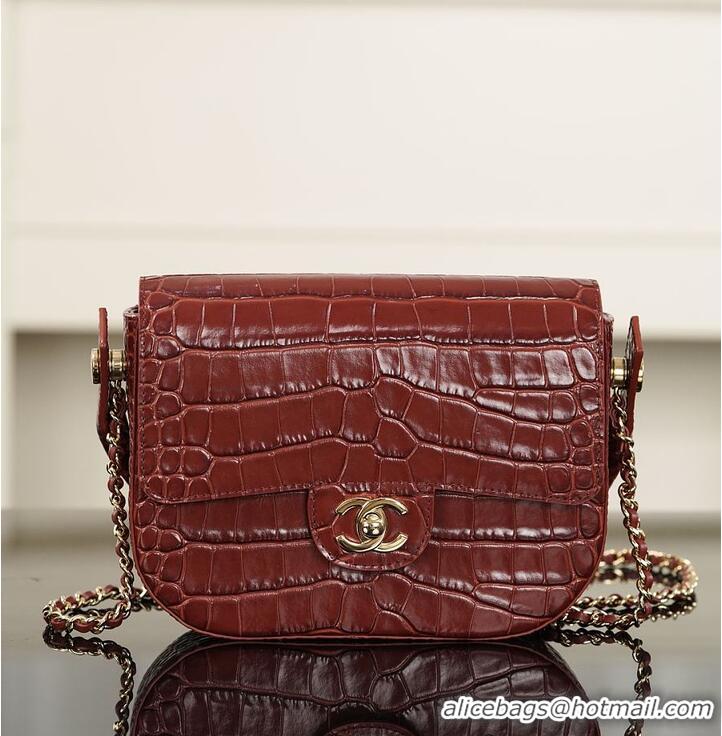 Super Quality Chanel Clutch Crocodile Embossed Calfskin & Gold-Tone Metal AS6425 Burgundy 2026