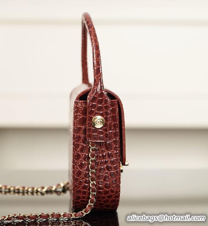 Super Quality Chanel Clutch Crocodile Embossed Calfskin & Gold-Tone Metal AS6425 Burgundy 2026