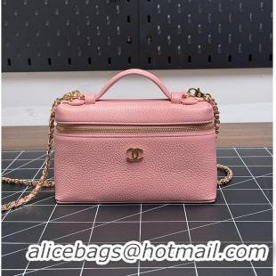 Pretty Style Chanel Large Vanity with chain Grained Calfskin & Gold-Tone Metal AS6278 Pink