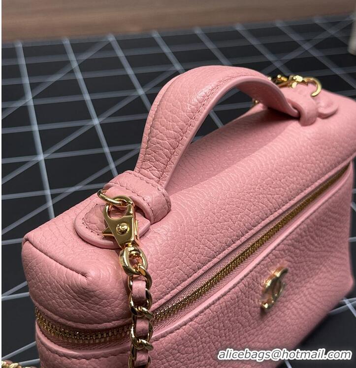 Pretty Style Chanel Large Vanity with chain Grained Calfskin & Gold-Tone Metal AS6278 Pink