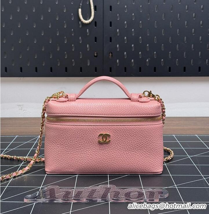 Pretty Style Chanel Large Vanity with chain Grained Calfskin & Gold-Tone Metal AS6278 Pink